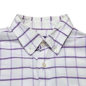 Johnnie-O Mens Medium White & Purple Checkered‎ Cotton Button-Down Shirt